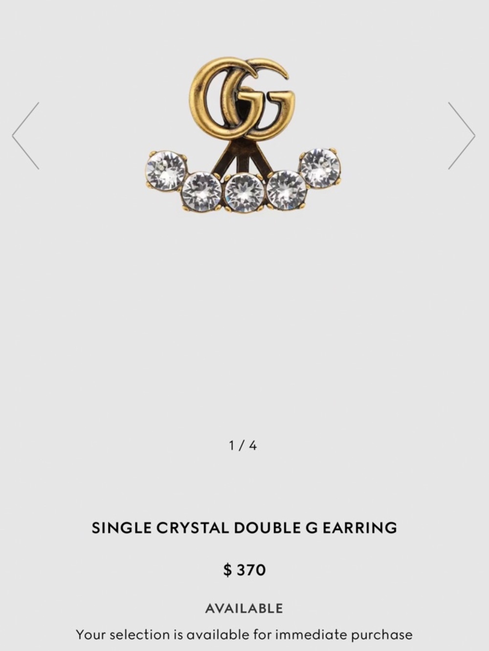 Gucci Gold Double G Earring with Detachable Crystal Row - Picture 4 of 4